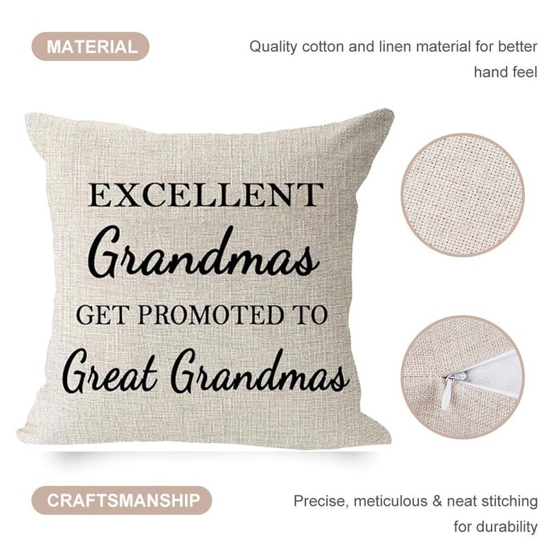 Andreannie Mother's Day Best Grandma Gifts Excellent Grandmas Get Promoted to Great Grandmas Cotton Linen Throw Pillow Case Cushion Cover Home Office Decorative Square 18 X 18 Inches - Image 2
